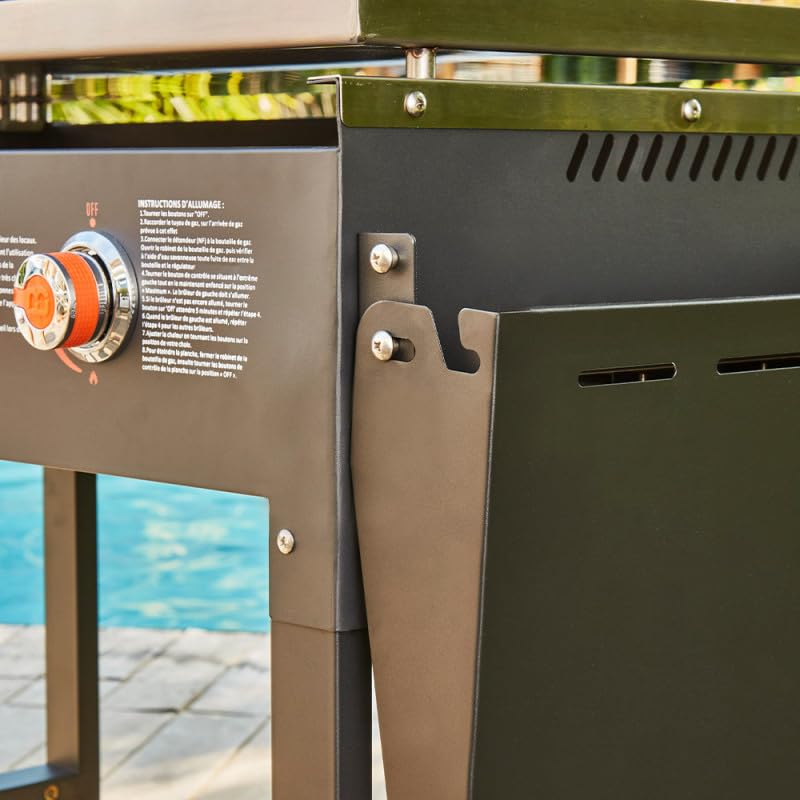 BRASERO BY FAVEX – Plancha gaz Carmen 4 feux – Grande surface – Jusqu'à 12 à 14 convives – Cuisson homogène – Housse incluse