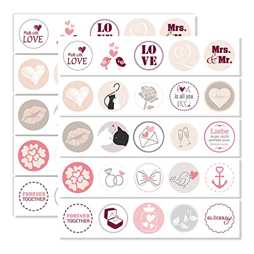 Younikat 2 lots de 50 autocollants de mariage - 50 pièces - Diamètre : 3,6 cm - Idée cadeau avec motifs d'amour - Autocollants décoratifs pour mariage et Saint-Valentin, Rose vieilli Cover