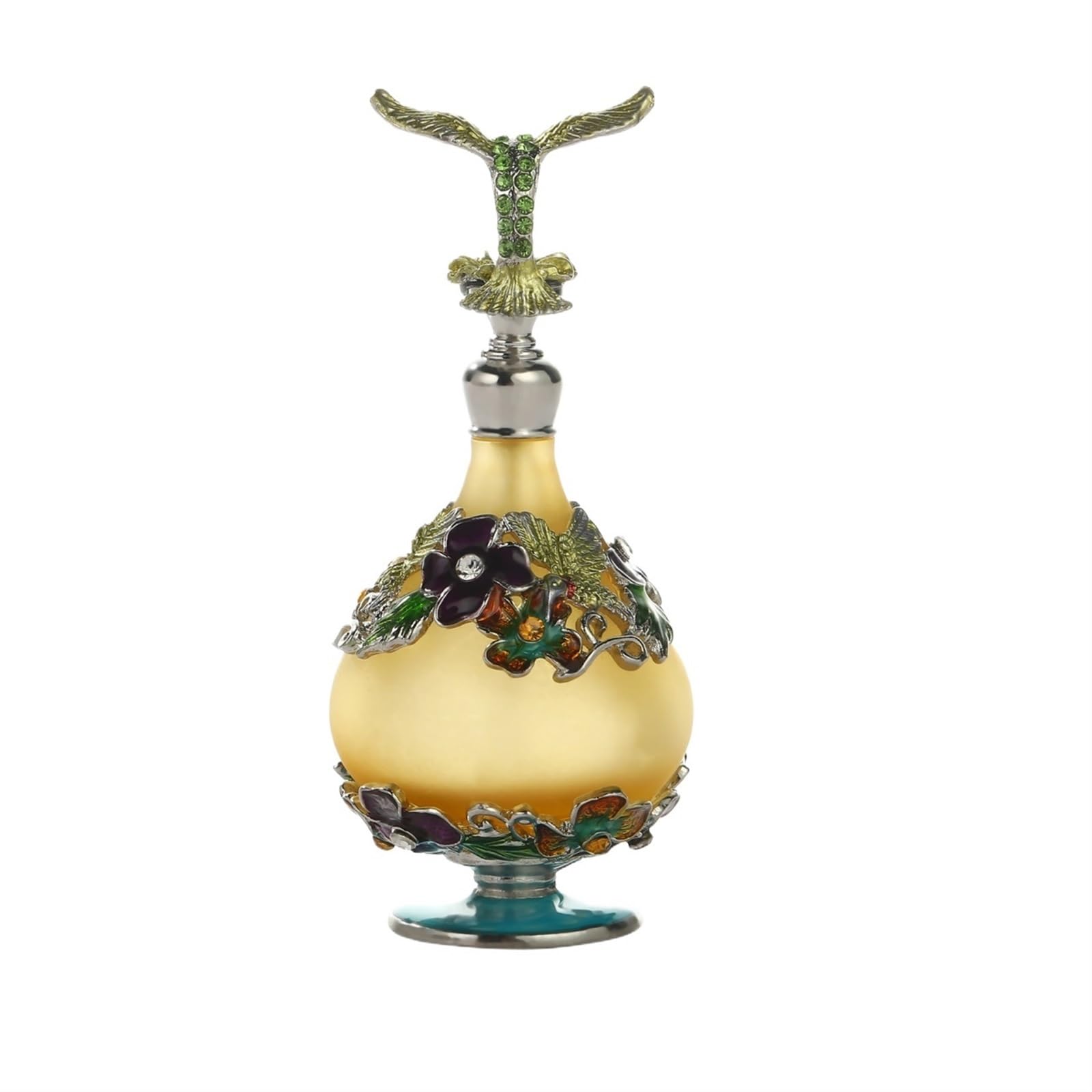 Tragbare Parfüm-Sprühflasche, Parfümzerstäuber, Milchglas, Metall, Emaille, Vogel oder Kappe, nachfüllbar, Goldweiß