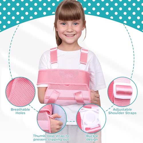 Kids Upper Extremity Sling, Breathable & Comfort Arm Sling Shoulder Immobilizer，Adjustable Arm Sling for Elbow Injury(Pink)