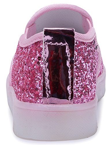 Minibella 43229-1338 Girl'S Light Up Sequins Slip On Loafers Flashing Led Casual Shoes Flat Sneakers (Toddler/Little Kid) Pink thumb #2