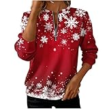 Christmas Sweatshirts for Women 2026 Novelty Snowflake Print Holiday Shirts Lightweight Long Sleeve 1/4 Zip Pullover
