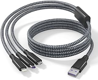 Multi Charging Cable 3M Nylon Braided Cord 3 in 1 USB charger Cable 10Ft Multiple Ports with Lightning Type C Micro USB Connectors for iPhone Android Cell Phones Tablets Universal Use Charging Only