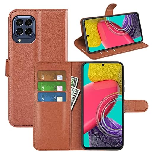 Capa Capinha Carteira Para Samsung Galaxy M53 5G Case Couro Flip Wallet Função Suporte e Porta-cartões (Marrom)