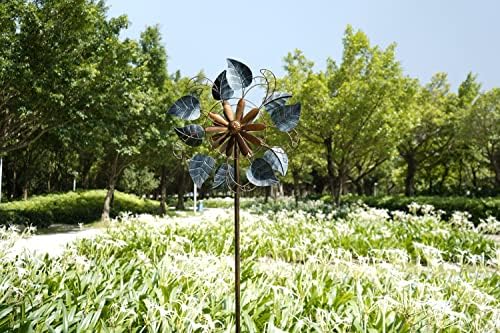 TUFFCRAFTS High Quality Metal Wind Spinner – 84 IN. Height - 24 IN. Width – Elegant Outdoor Décor – Handmade Cooper Leaf Design – Anti-Rust, Waterproof, Easy To Assemble Garden Kinetic Wind Mill