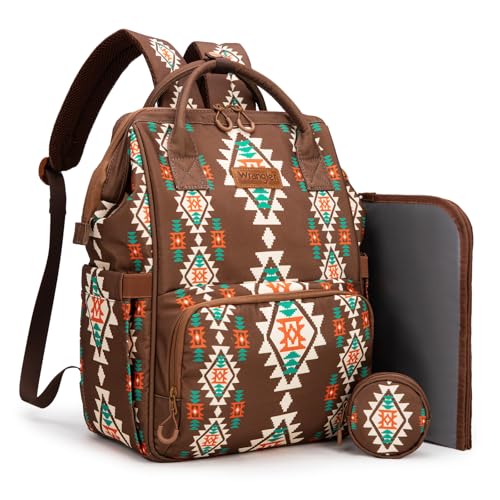 Image of Montana West Wrangler Diaper Bag Backpack Aztec Travel Backpack Purses Western Multi-Function Baby Bags for Mom with Waterproof Insulated Pockets