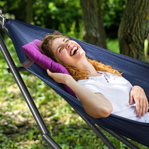Image of Tranquillo Universal Double Hammock with Stand Included for 2 Persons /Foldable Hammock Stand 600 lbs Capacity Portable Case - Inhouse, Outdoor, Camping, Aegean