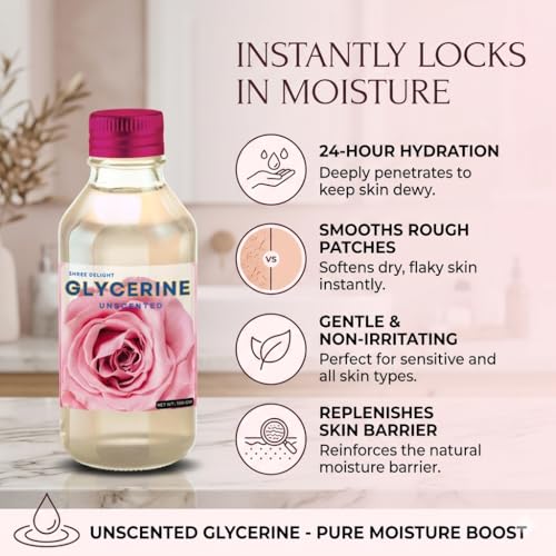 Image of Pure Glycerin Liquid (IP Grade) - Unscented Natural Moisturizer for Skin, Face, Hair Care | Vegetable Glycerin for Dry Skin, Lips, DIY Soap & Cosmetic Use | Deep Hydration Humectant (Multipurpose Use), 100 GM