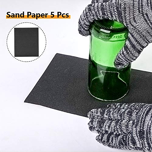 Glass Bottle Cutter Accessories Kit 15 Pack, Includes 4 pcs Blades + 5 pcs Sandpaper + 6 pcs Fixing Rubber Rings in 3 Sizes for Glass Bottle Cutter DIY Craft Project