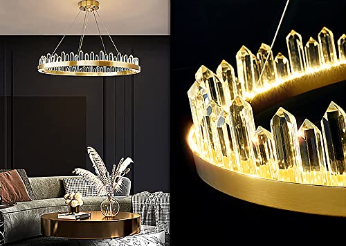Apbeamlighting Round Crystal Chandelier Gold Pendant Lighting Led Light Fixture For Dining Room Kitchen Width 24" X Height 4" #TOP5