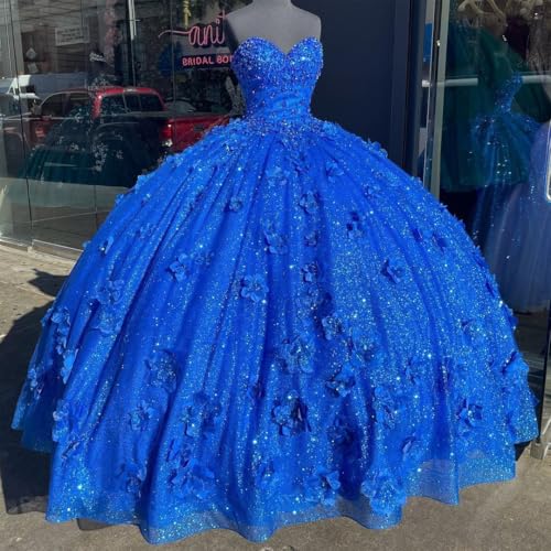 Glitter Quinceanera Dresses Strapless Beaded 3D Flowers Ball Gown Birthday Prom Dress for Sweet 15 16 Dress2