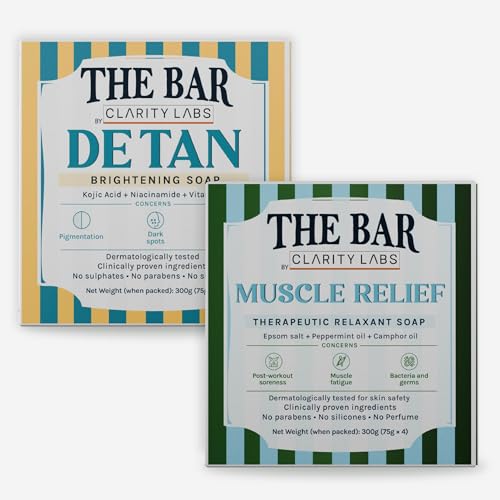 Image of Clarity Labs Muscle Relief Soap + Detan Brightening Soap (Pack of 8) || Detan Brightening (Pack of 4) + Muscle Relief (Pack of 4) || The Bar by Clarity labs