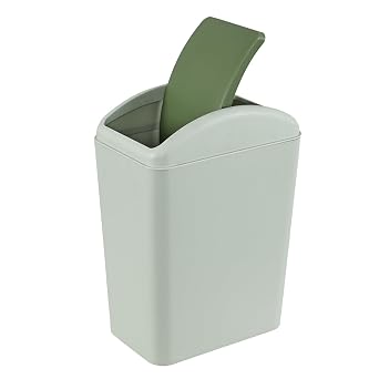 4.2 Gallon Plastic Trash Can with Swing Top Lid, Compact Slim Waste Bin for Under Desk, Office, Bedroom, Dorm RoomGreen