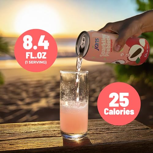 Image of Jans Sparkling Prebiotic with Collagen Soda Beverage - Lychee 8.4 Fl Oz (24-Pack) - Low Calorie, NO Added Sugar, Non-GMO Sparkling Fruit Beverage, Gut Health Support