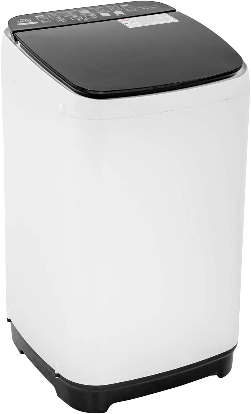 Portable Washing Machine Full-Automatic Washer and Spin Dryer 12lbs Capacity Compact 1.01 Cu.ft Laundry Washer Spin with Long Hose for Apartments Camping,White & Black