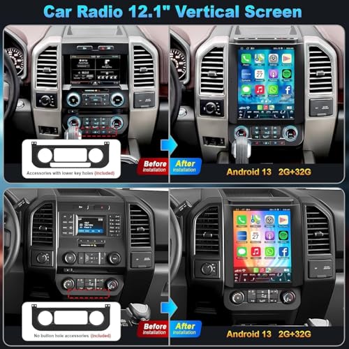 Image of for Ford F150 2015 2016 2017 2018 2019 2020 Android 14 Car Stereo 8-core 2G+64G, 12.1 Inch IPS Touch Screen Car Radio with Wireless Carplay /Android Auto,GPS, WiFi, Bluetooth, FM, DVR.