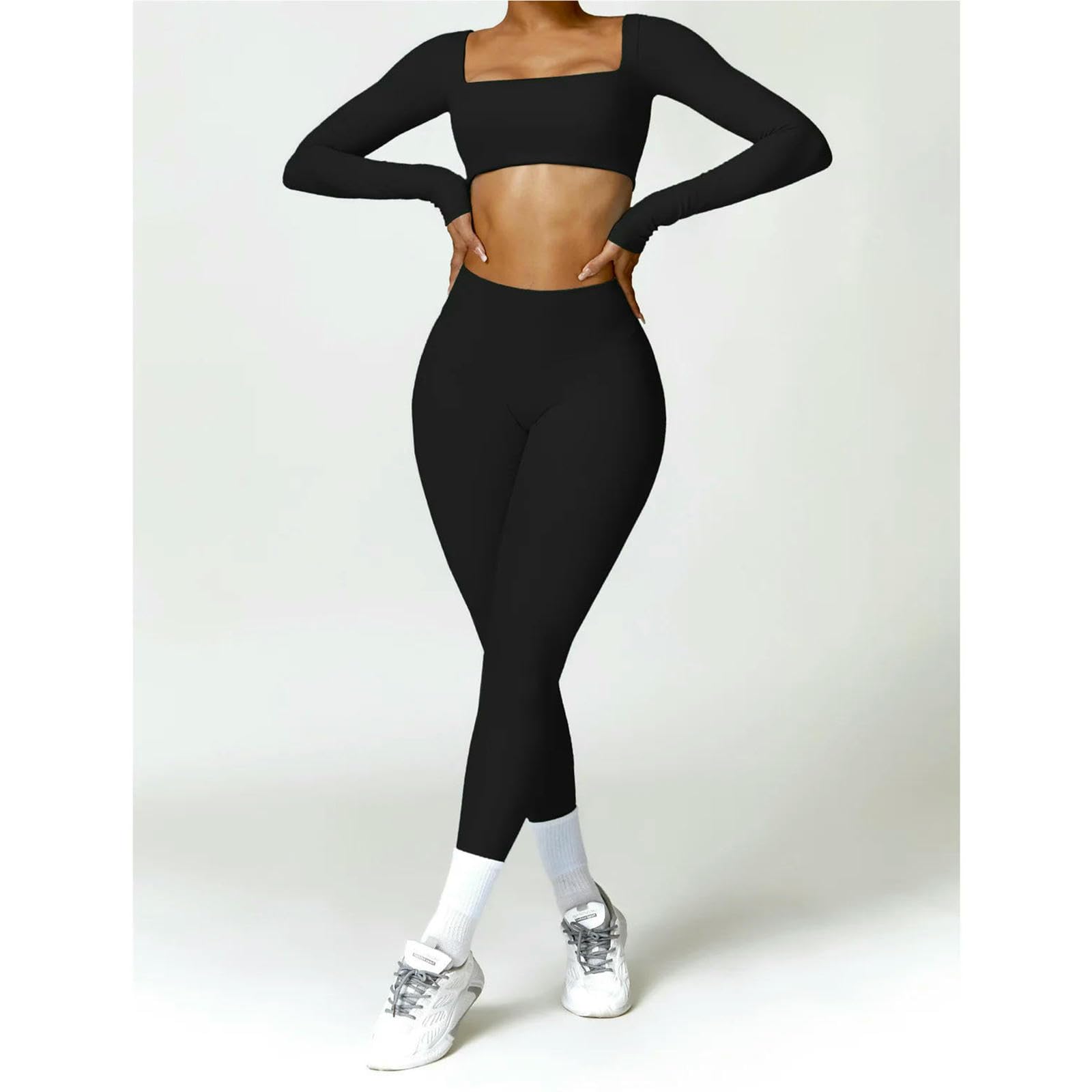 Pantalones de Yoga Mujer Ajustados Sin Costura para Deportes Femeninos Cintura Alta Hacer Ejercicio En El Gimnasio-Negro Avanzado-l