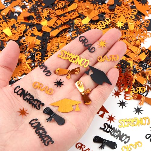 Image of Orange and Black Graduation Confetti 2026, 1000 Pcs Class of 2026 Table Centerpiece Grad Confetti for 2026 Graduation Party Decorations Supplies