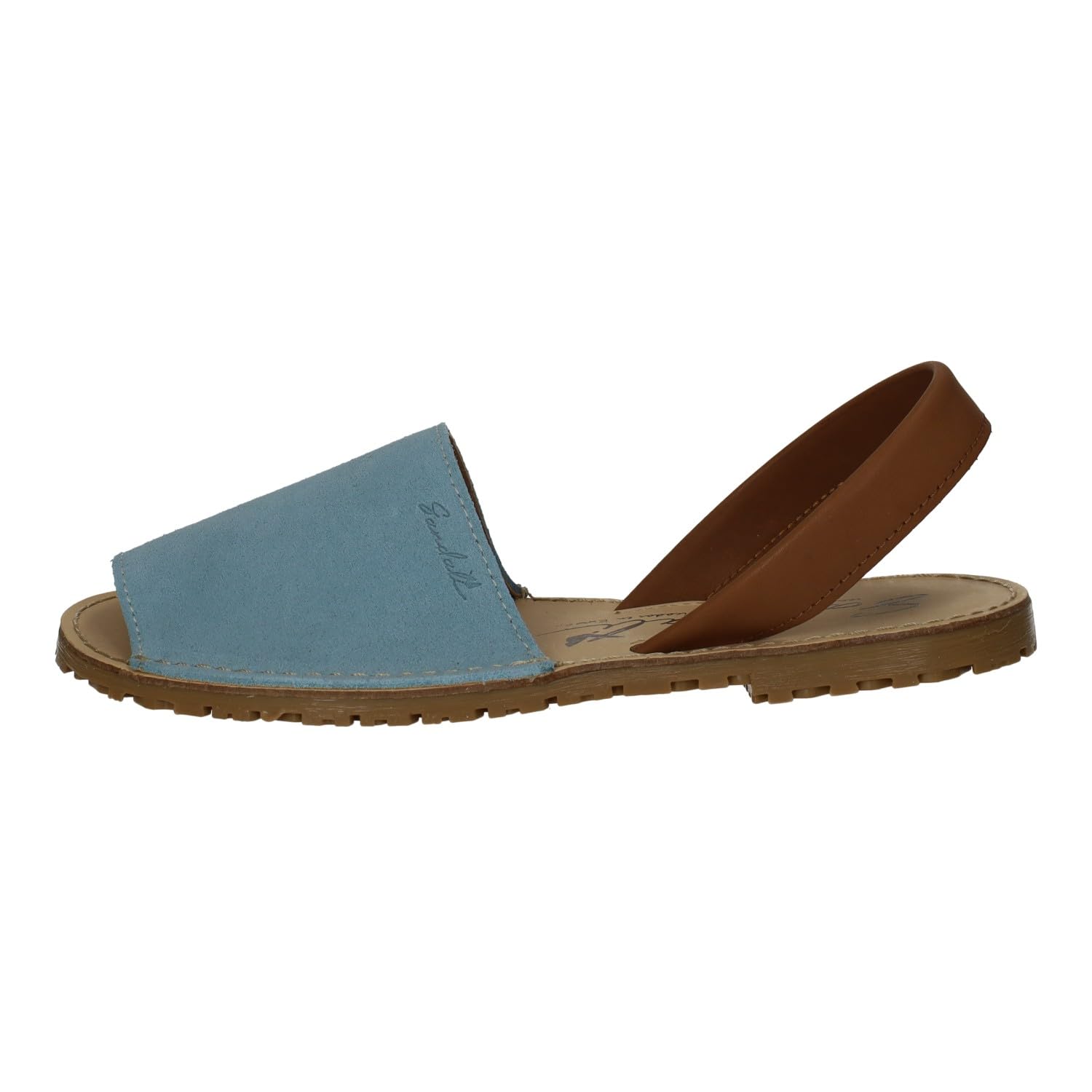 SANDALI M-969 Menorquinas Azul Cielo de Piel para Mujer, Hechas en España, Modelo clásico con Cinta Trasera Que sujeta el pie, Hechas en España Mujer