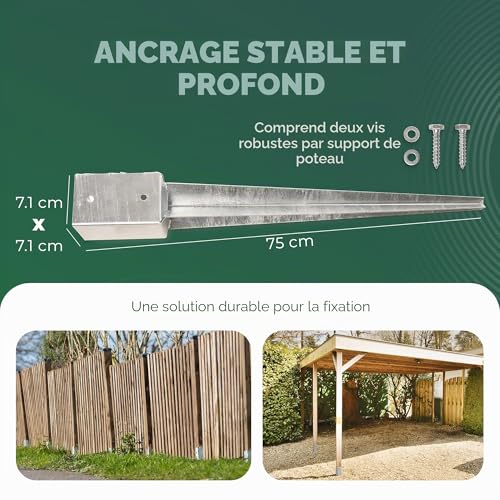Douille de sol à enfoncer Novatool 71x71 mm lot de 6 ancres galvanisées avec vis pour poteau bois - 4