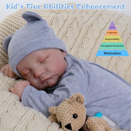 Image of Lifelike Reborn Baby Dolls - 18-Inch Sweet Smile Real Life Realistic-Newborn Full Body Vinyl Sleeping Baby Boy with Toy Accessories Gift Set for Kids Age 3+
