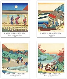 Wall Art Unframed Prints Giclee Art Paper Set of 4, 11x14 inch Japanese Ukiyo-e Artwork, Livingroom Decoration Aesthetic Rustic Colorful Landscape Housewarming Present Katsushika Hokusai Poster