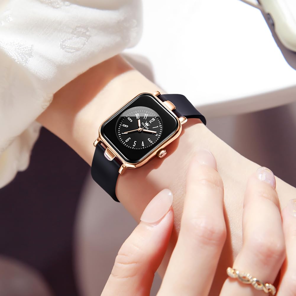 OLEVS Damen Modeuhr Casual Quadratisch Minimalistische Armbanduhren Leuchtende Wasserdicht Silikon Gurt Leichte Quarzuhr für Damen