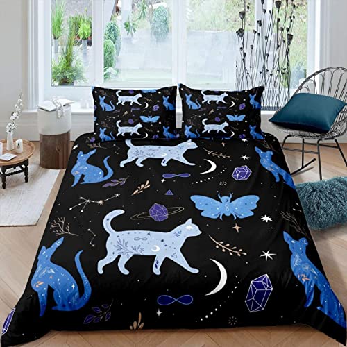 Funda Nordica Cama 180 Gato Juego de Ropa de Cama Mariposa 3D Estampado Funda Edredon Sognare Microfibra 1 Funda Nórdica 240x260 cm + 2 Funda de Almohada 50x75 cm