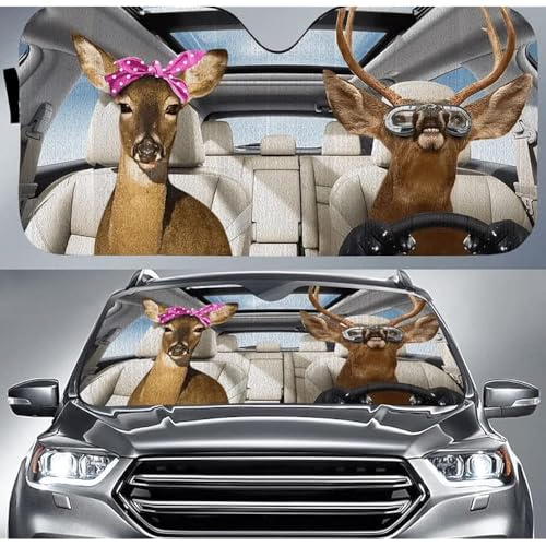 Pare-soleil avant imperméable avec motif cerfs drôles pour protéger votre famille