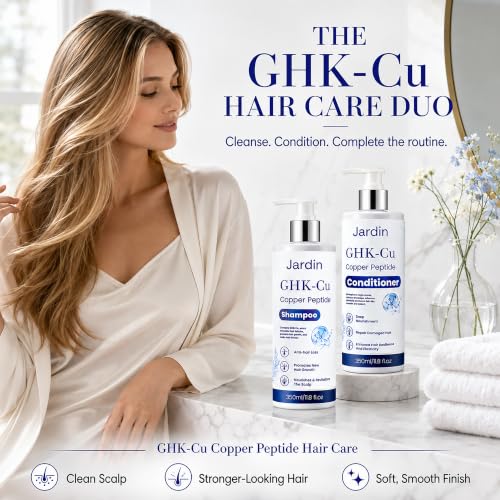 GHK-Cu Peptide Shampoo + Conditioner Set for Stronger, Smoother Hair | Gentle Daily Cleanse, Smooth Conditioning, Detangles Easily, Adds Natural Shine, Lightweight Finish For All Hair Types