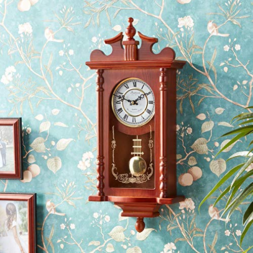 Bedford Clock Collection Pendulum And Chime Wall Clock, 25 Inch, Redwood Finish #TOP3