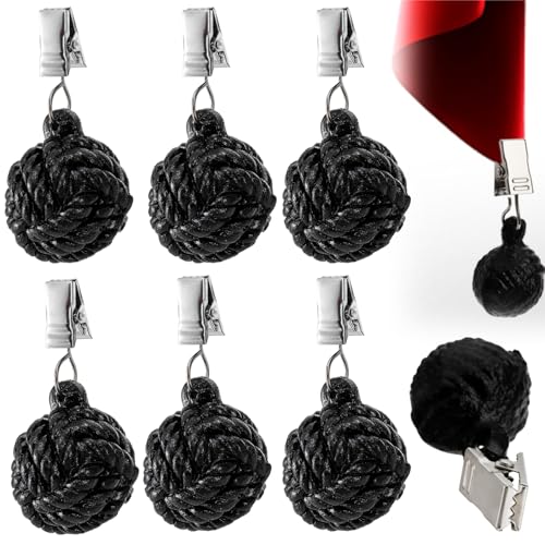 AVLA 6 Pack Tablecloth Weights, Heavy Cloth Pendant with Metal Clips, Cast Iron Round Ball Hangers, Stainless Steel Table Covers Clamps for Decoration, Outdoor, Picnic, Family Dinner Party, Black