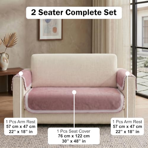 Image of Story@Home Velvet Sofa Cover 2 Seater (76x122Cm) with Arm Rest Covers | Anti Slip Sofa Mat 2 Seater for Living Room | Measure Your Sofa & Create Your Own Customized Set - Ombre Dusty Coral Palette