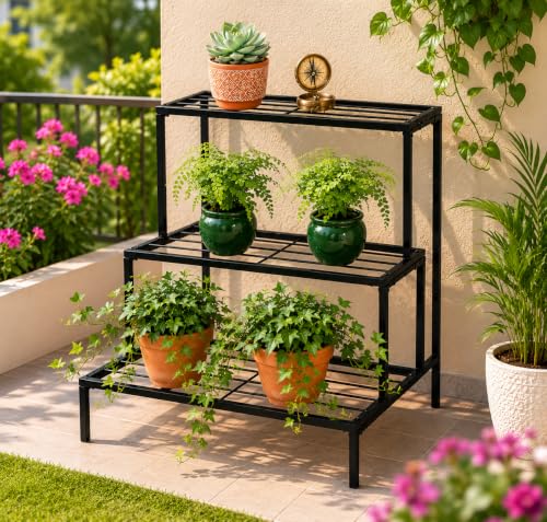 Image of Bee Creative Plant Stands for Outdoor Balcony, Flower Pot Stand for Indoor Plants, Large Metal Planter Stand for Living Room, home decor, Indoor & Outdoor plants Stand (3 STEP B)