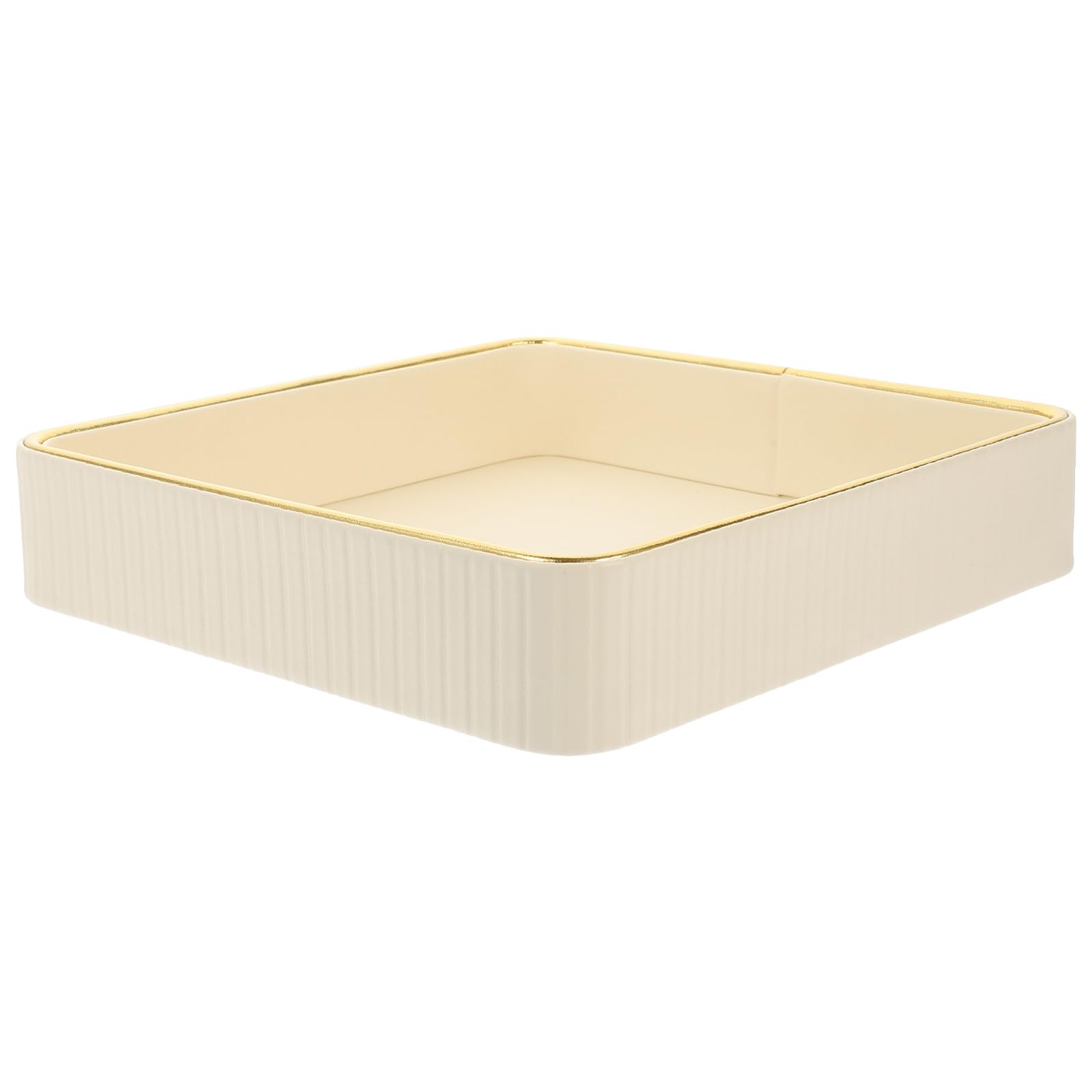 Bandeja Cuadrada Organizador Moderno y Fácil de Limpiar de Cuero Blanco Borde Dorado para Llaves y Joyas para Tocador o Recibidor