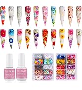 TOBEGLAM 20 Rolls Nail Art Foil Transfer Stickers with 2 Bottles 15ml Foil Glue Gel Nail Art Supp...