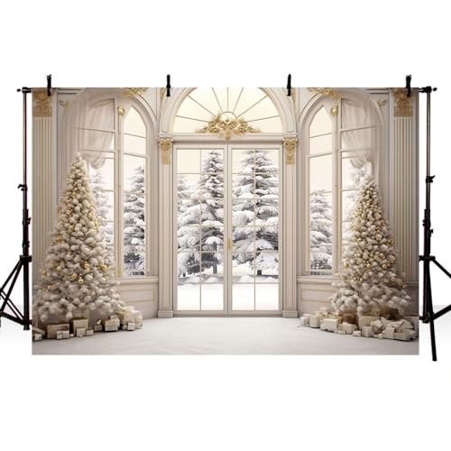 AIBIIN 2 1 x 1 5 m Weihnachts-Hintergrund Winter verschneite Fenster Weihnachtsbäume Innen-Szene Fotohintergrund Weihnachten Festival Urlaub Dekoration Banner Foto-Requisiten
