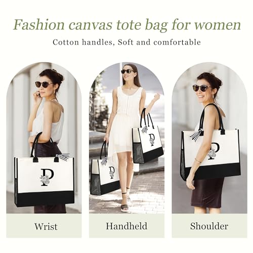 Image of Personalized Name Tote Bag for Women, Birthday Best Friend Bridesmaid Gifts for Women Canvas Initial Tote Bags
