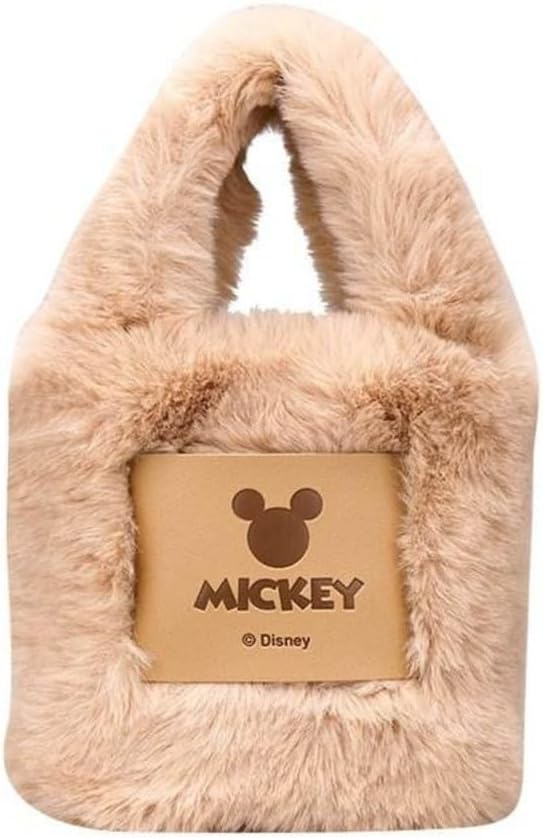 Super Soft Furry Velvet Cute Korean Mini Plush Bucket Handbag, Mickey Plush Bucket High Texture Handbag with Strap for Girls, Lightweight