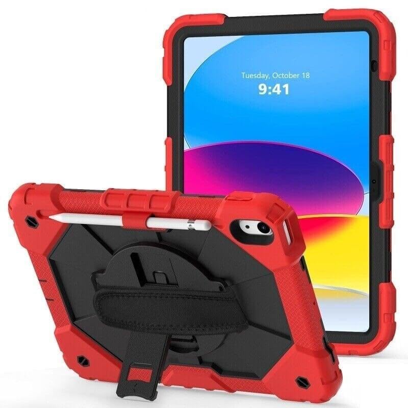 Housse iPad Air 5 10.9 2022 rigide avec support flip arrière anti-chute rouge