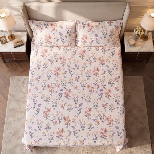 Image of Home Elegance from House of Mytrident | Linen Feel Bed Sheet for Double Bed King Size with Two Pillow Covers | Ultrasoft | Floral 274cm x 250cm | myTrident - Inlet Yellow
