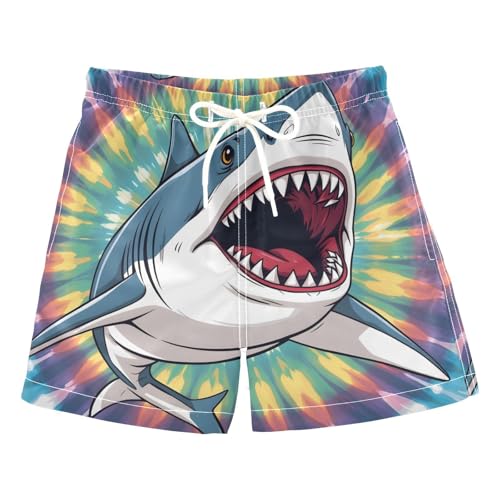 Boys Swim Trunks Funny Tie Dye Shark Toddler Swim Shorts Beach Board Shorts Swimsuit