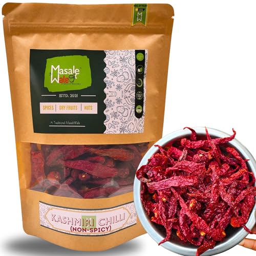 Image of TheMasalewale's Kashmiri Red Chilli Whole | Stemless | Kashmiri Lal Mirch | Mild Spicy & Deep Red Colour | Handpicked for Curries, Tadka & Indian Cooking | Must Try | 450 Grams | New Crop 2026 |