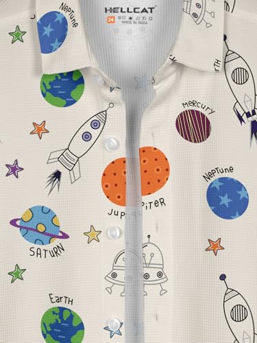 Image of HELLCAT Beige Trendy Regular Fit Printed Causal Shirt for Boys