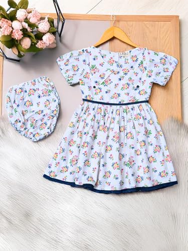 Image of mini mama by Bella Moda Front Button Half Sleeve Printed Dress (White, 3-6M)