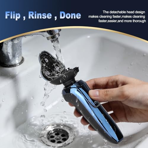 Image of Electric Razor for Men, Cordless Rotary Electric Shaver, Rechargeable Wet & Dry Waterproof Floating Head Shaver, 4D Face Shaving Grooming Tool, Travel Shaving Kit, Ideal Gift for Men（Blue