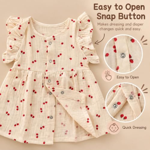 Image of Lilimi Toddler Baby Girl Cotton Muslin Dress, Breathable Flutter Sleeve Button-Front Cute Frocks