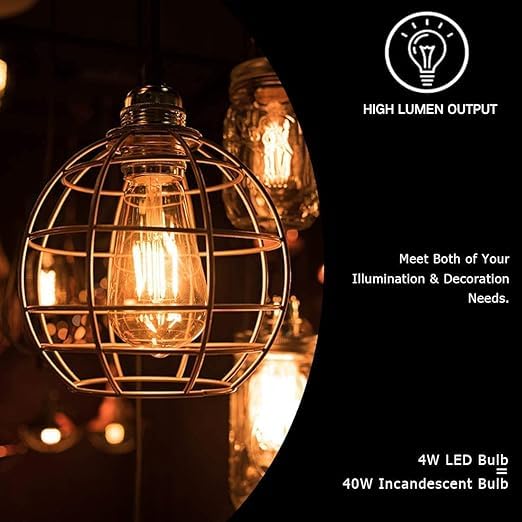 BASLASH Filament Antique Glass Light Bulbs Vintage Base E27 Bulb Yellow Light for Home Decoration, Hall, Balcony, Living Room, Restaurant Bar Lighting (Pack of 4) 3