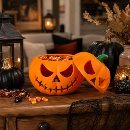 Pumpkin Shaped with Ghost Face Hollow Halloween Candy Bowl for Decorating - image 4