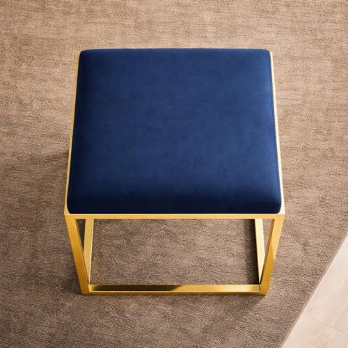 Image of Square Metal Ottoman /Sitting Stool /Living Room Furniture /Office, Velvet Footstool /Footrest Pouffes Home Decor (Set of 2 Blue) - 30.48 Cm, 38 Cm